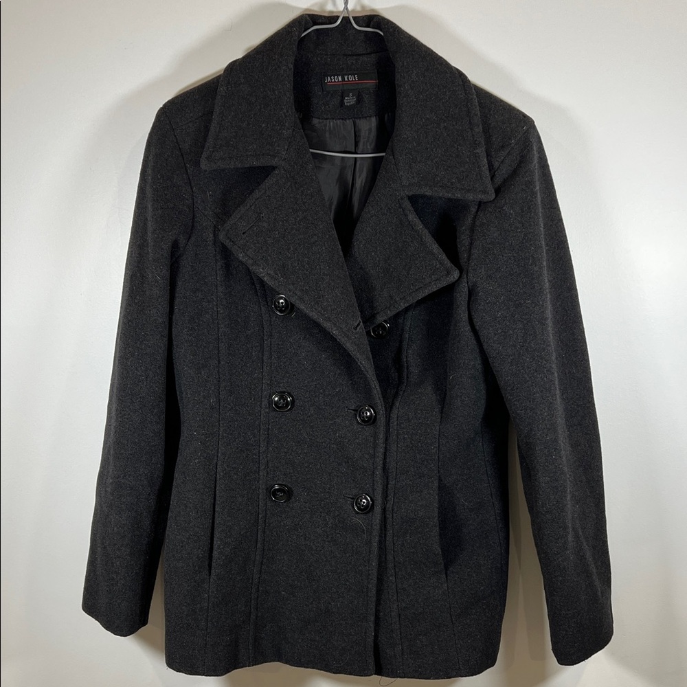 Elegant Charcoal Double-Breasted Pea Coat